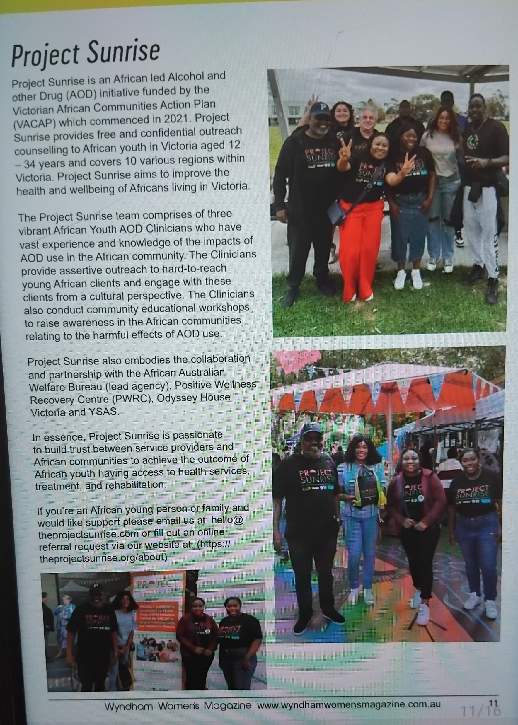 Project Sunrise featured in Wyndham Women's Magazine